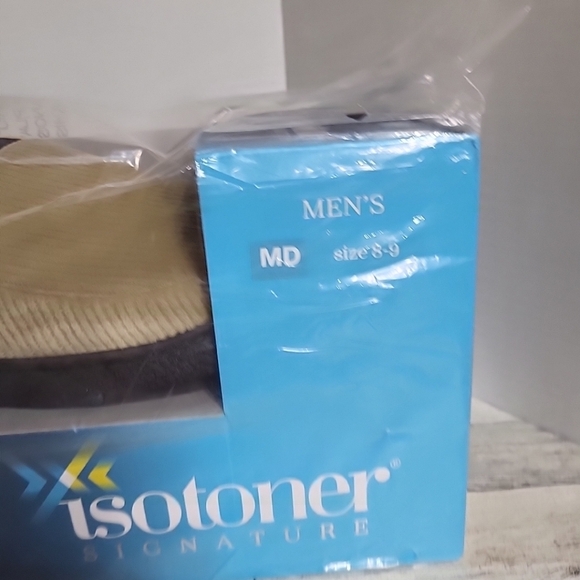 Isotoner Mens M 8-9 Corduroy Hoodback Slippers Pebble Memory Foam Inside Outdoor - Picture 4 of 7